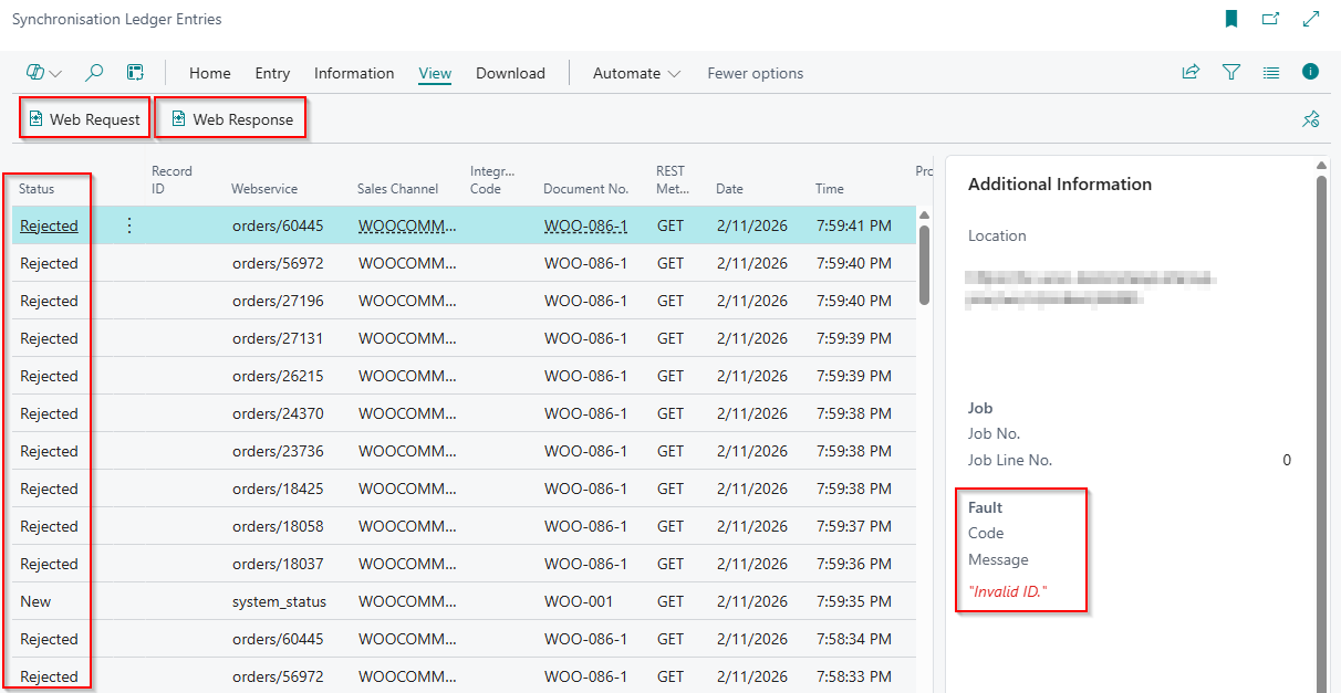 Issues on the Synchronisation Ledger Entries page