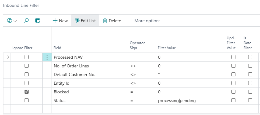 Filters on a message definition
