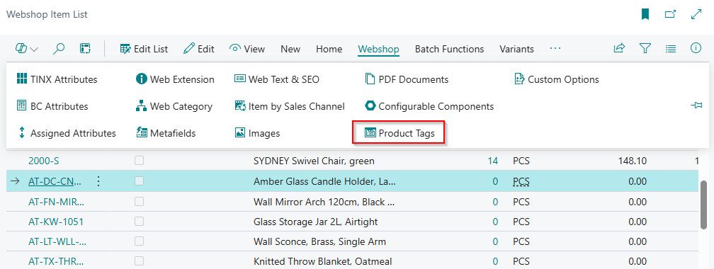 Product tags action
