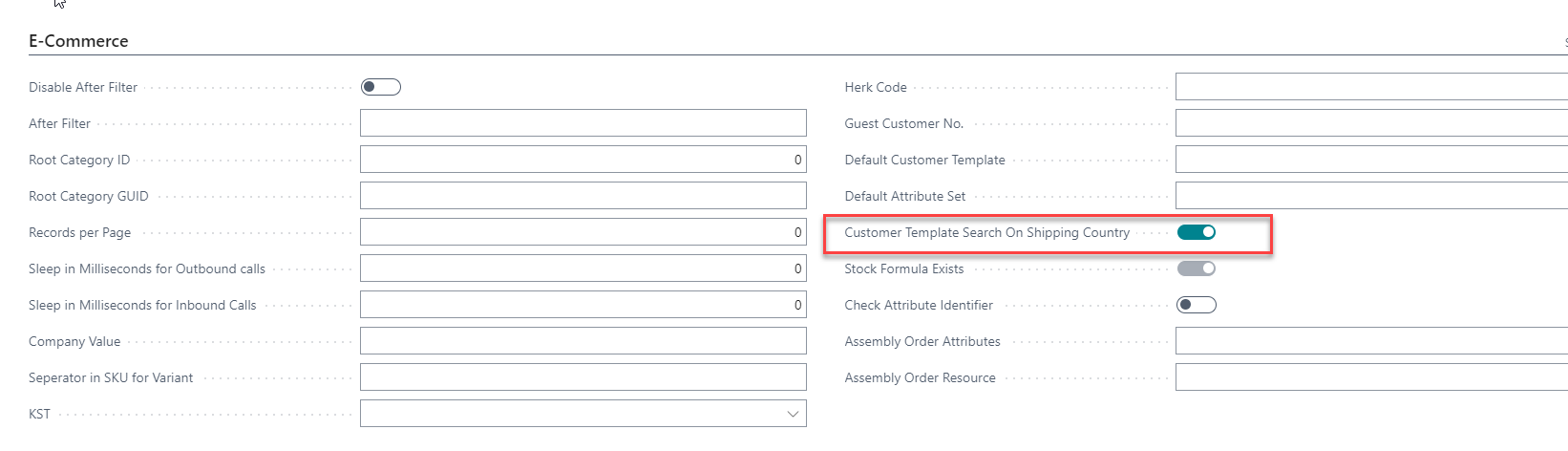 Customer Template Search field on Sales Channel card