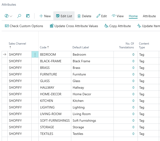 Tag attributes configuration