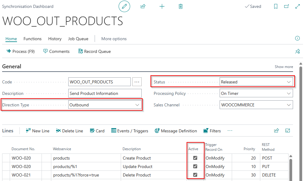 Synchronisation Dashboard page with Status set to Released and Processing Policy set to On Timer