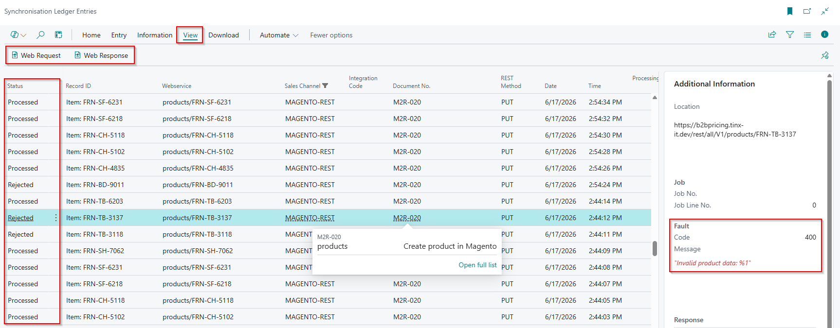 Issues on the Synchronisation Ledger Entries page