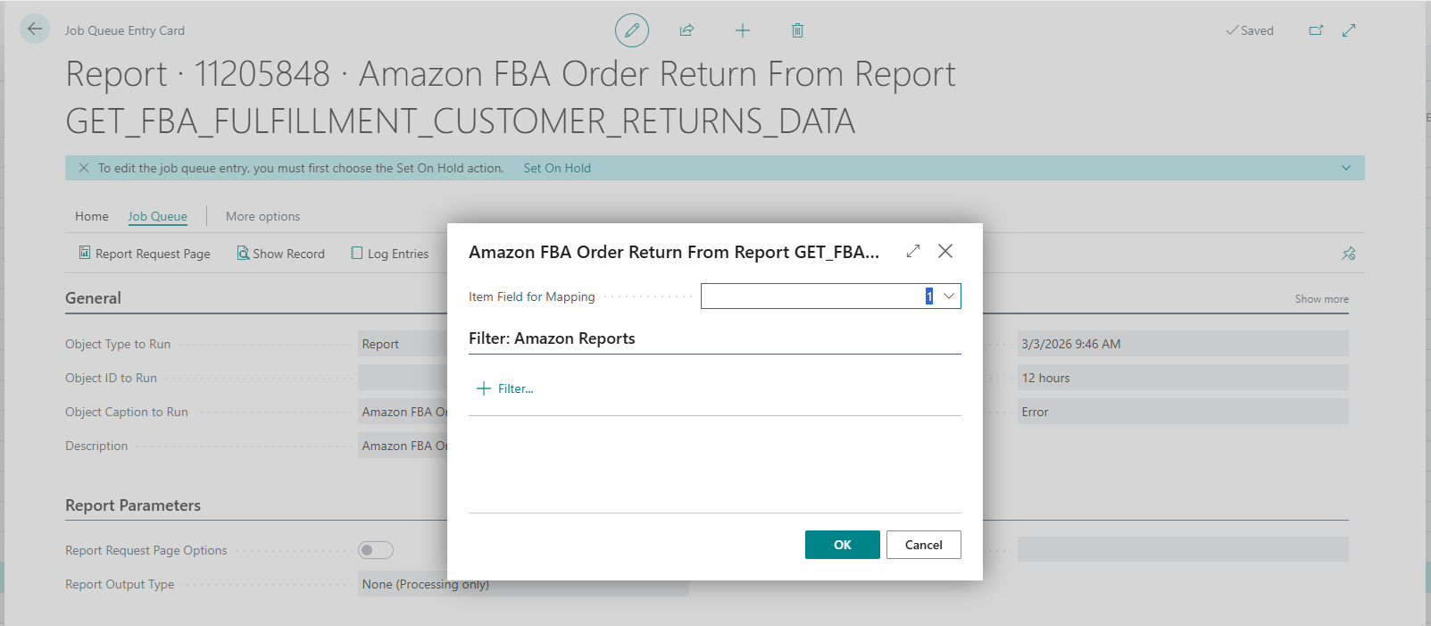 Item Field for Mapping parameters on the report request page