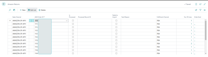 TINX Amazon Return Order table with return information